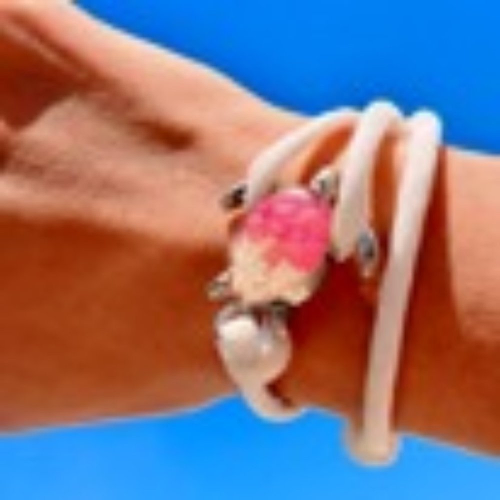REDUCED!! White Rope Sand Sea Turtle Bracelet - Pink Pebble